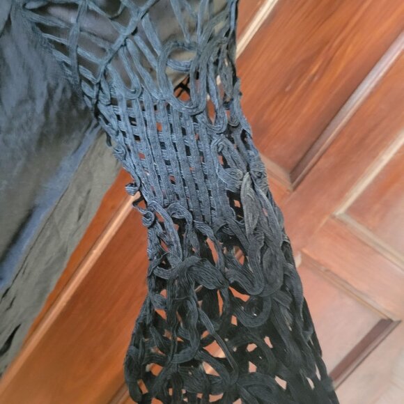 Black Crochet Lace Boho Dress S/P By Twentyone With 3/4 Sleeves & Flowy Fit - Picture 4 of 5